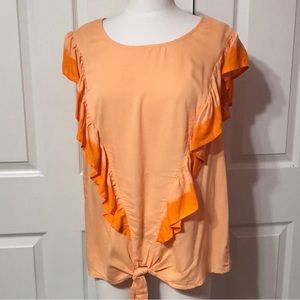 a.n.a Women's Orange two tone  Flutter Sleeve Tie front blouse NEW wit…